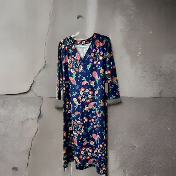 1X Croft & Barrow Beautiful Colorful Navy W Bright Flowers Midi Shirt Dress - Picture 3 of 10